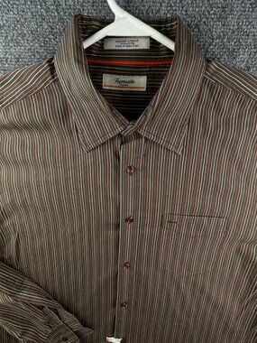 Faconnable Men Button Up Shirt Striped Colorful Cotton XL Orange Yellow Adult